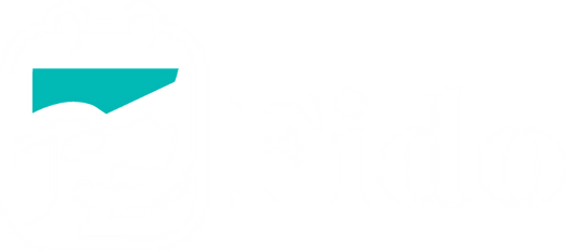 Logo of a stylized dog face inside a calendar icon, followed by the word “Fido” in white font.